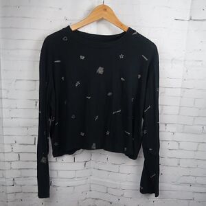 PINK VICTORIA'S SECRET BLACK LONG SLEEVE CREW NECK CROP GIRLS RULE TOP SIZE L